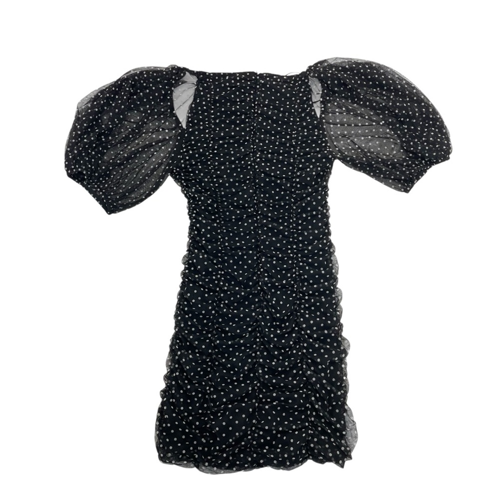 Zara Blogger Fav Ruched Mini Dress Puff Sleeves Large Black/White - Picture 9 of 16